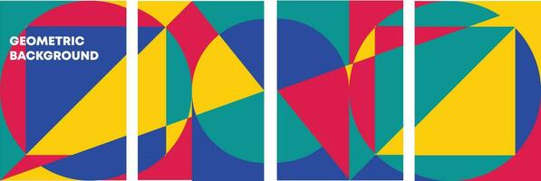 Créatif concept ensemble de géométrique Contexte. vecteur géométrie avec rouge, vert, bleu, Jaune couleur. modèles pour fête, les publicités, l'image de marque, bannière, couverture, étiqueter, affiche, Ventes