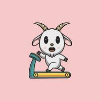 mignonne chèvre sur tapis roulant dessin animé illustration vecteur