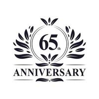 Célébration du 65e anniversaire, création de logo luxueuse de 65 ans. vecteur