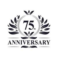 Célébration du 75e anniversaire, création de logo luxueuse de 75 ans. vecteur