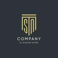 sn monogramme avec moderne et luxe bouclier forme conception style vecteur