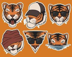 illustration vectorielle de mode tête de tigre autocollants vecteur