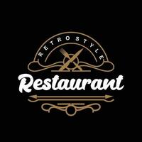 rétro ancien style ornement conception, logo rétro restaurant typographie emblème, vecteur ligne Facile élégant fourchette cuillère et couteau