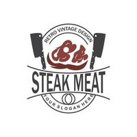 steak logo, ancien rétro rustique un barbecue gril thème conception style, barbecue Frais Viande vecteur, icône symbole illustration vecteur