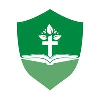 création de logo d'arbre croisé biblique. conception de modèle vectoriel de croix d'arbre d'église chrétienne.