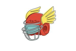 continu une ligne dessinant un casque de football américain avec des ailes. sport compétitif. élément de design pour logo, étiquette, emblème, signe, affiche, t-shirt. illustration graphique vectorielle de conception de dessin à une seule ligne vecteur