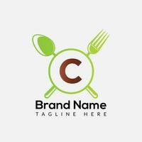 restaurant logo sur lettre c modèle. nourriture sur c lettre, initiale chef signe concept vecteur