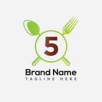 restaurant logo sur lettre 5 modèle. nourriture sur 5 lettre, initiale chef signe concept vecteur