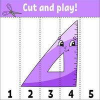 apprendre les nombres 1-5. couper et jouer. feuille de travail de l'éducation. jeu pour les enfants. page d'activité en couleur. casse-tête pour les enfants. énigme pour le préscolaire. style bande dessinée. illustration vectorielle. vecteur