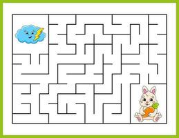 labyrinthe rectangulaire. jeu pour les enfants. drôle de labyrinthe. feuille de travail de développement de l'éducation. page d'activité. casse-tête pour les enfants. style bande dessinée. énigme pour le préscolaire. énigme logique. illustration vectorielle. vecteur