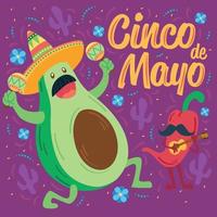 caricatures mexicaines d'avocat et de piment cinco de mayo vecteur