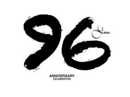 96 ans anniversaire fête vecteur modèle, 96 nombre logo conception, 96e anniversaire, noir caractères Nombres brosse dessin main tiré esquisser, noir nombre, anniversaire vecteur illustration
