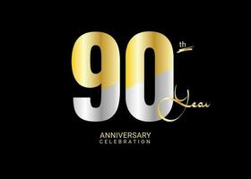90 ans anniversaire fête or et argent vecteur modèle, 90 nombre logo conception, 90e anniversaire logo, logotype anniversaire, vecteur anniversaire pour fête, affiche, invitation carte