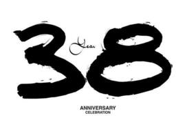 38 ans anniversaire fête vecteur modèle, 38 nombre logo conception, 38ème anniversaire, noir caractères Nombres brosse dessin main tiré esquisser, noir nombre, anniversaire vecteur illustration