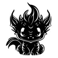 kawaii bébé dragon silhouette vecteur