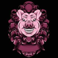 porc tête vecteur illustration avec ornement Contexte