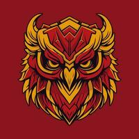 hibou tête mascotte logo jeu et des sports rouge et Jaune diable style vecteur