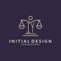 oui initiales combiné avec le Balance de Justice icône, conception inspiration pour loi les entreprises dans une moderne et luxueux style vecteur