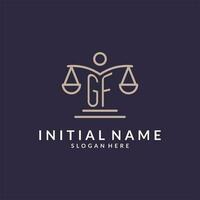 gf initiales combiné avec le Balance de Justice icône, conception inspiration pour loi les entreprises dans une moderne et luxueux style vecteur