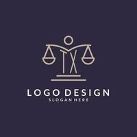 tx initiales combiné avec le Balance de Justice icône, conception inspiration pour loi les entreprises dans une moderne et luxueux style vecteur