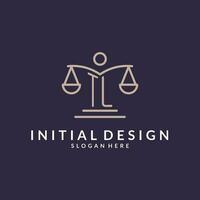 tl initiales combiné avec le Balance de Justice icône, conception inspiration pour loi les entreprises dans une moderne et luxueux style vecteur