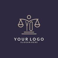 yo initiales combiné avec le Balance de Justice icône, conception inspiration pour loi les entreprises dans une moderne et luxueux style vecteur