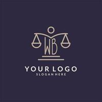 wb initiales combiné avec le Balance de Justice icône, conception inspiration pour loi les entreprises dans une moderne et luxueux style vecteur