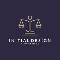 jl initiales combiné avec le Balance de Justice icône, conception inspiration pour loi les entreprises dans une moderne et luxueux style vecteur
