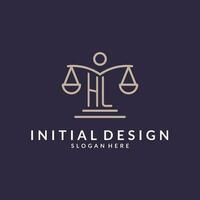 hl initiales combiné avec le Balance de Justice icône, conception inspiration pour loi les entreprises dans une moderne et luxueux style vecteur