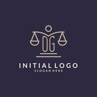 og initiales combiné avec le Balance de Justice icône, conception inspiration pour loi les entreprises dans une moderne et luxueux style vecteur