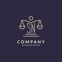 sn initiales combiné avec le Balance de Justice icône, conception inspiration pour loi les entreprises dans une moderne et luxueux style vecteur