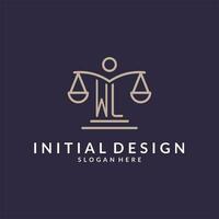 wl initiales combiné avec le Balance de Justice icône, conception inspiration pour loi les entreprises dans une moderne et luxueux style vecteur