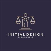 gy initiales combiné avec le Balance de Justice icône, conception inspiration pour loi les entreprises dans une moderne et luxueux style vecteur
