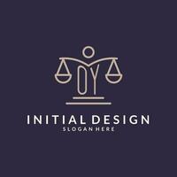 oy initiales combiné avec le Balance de Justice icône, conception inspiration pour loi les entreprises dans une moderne et luxueux style vecteur