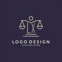 lx initiales combiné avec le Balance de Justice icône, conception inspiration pour loi les entreprises dans une moderne et luxueux style vecteur