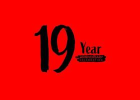 19 ans anniversaire fête logo sur rouge arrière-plan, 19 nombre logo conception, 19e anniversaire logo, logotype anniversaire, vecteur anniversaire pour fête, affiche, invitation carte