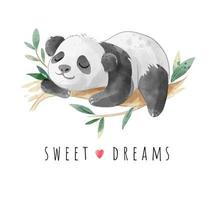 slogan de rêve doux avec illustration de panda endormi vecteur