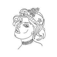 femme tête vecteur lineart illustration. un ligne style dessin. femme ligne art minimaliste logo.