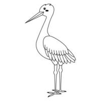 mignon, dessin animé cigogne oiseau. ligne art. vecteur