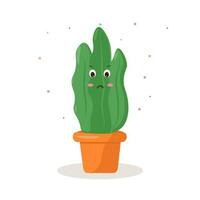 mignonne cactus dans une pot émotions tristesse., génial conception pour tout fins. isolé sur une blanc Contexte. vecteur plat illustration.