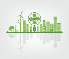 l'écologie et le concept environnemental, symbole de la terre avec des feuilles vertes autour des villes aident le monde avec des idées respectueuses de l'environnement vecteur
