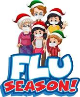 Conception de polices de saison de grippe avec famille portant un masque médical isolé sur fond blanc vecteur