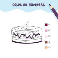 couleur mignon gâteau sucré par numéro. jeu de mathématiques éducatif pour les enfants. coloriage. vecteur