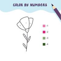 couleur mignonne fleur par numéro. jeu de mathématiques éducatif pour les enfants. coloriage. vecteur