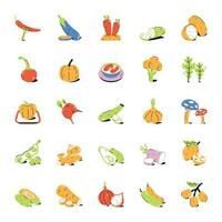 pack d'icônes plats de légumes vecteur