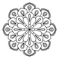 mandala de fleur de contour noir. doodle élément décoratif rond pour cahier de coloriage isolé sur fond blanc. cercle géométrique floral. vecteur