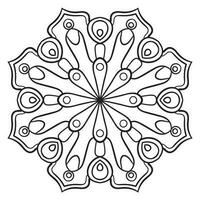 mandala de fleur de contour noir. doodle élément décoratif rond pour cahier de coloriage isolé sur fond blanc. cercle géométrique floral. vecteur