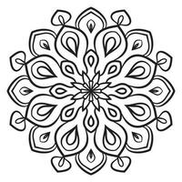 mandala de fleur de contour noir. doodle élément décoratif rond pour cahier de coloriage isolé sur fond blanc. cercle géométrique floral. vecteur