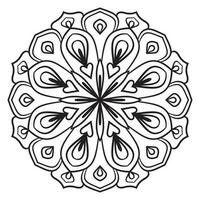 mandala de fleur de contour noir. doodle élément décoratif rond pour cahier de coloriage isolé sur fond blanc. cercle géométrique floral. vecteur