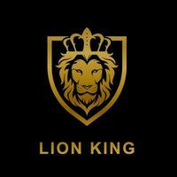 Lion Roi logo luxe style conception. Lion badge logo avec couronne vecteur isolé Contexte